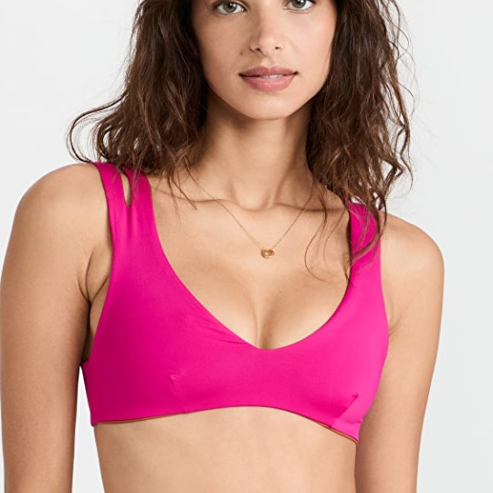 NWT L*SPACE One Wave swimsuit top,  pink reversible bikini top Size M